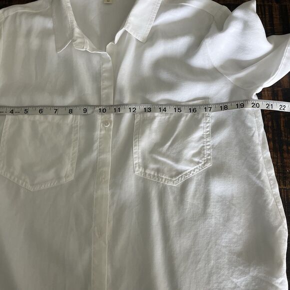 Cloth & Stone White Button Up Shirt Distressed Hem Beach Tencel Chambray 206 - Picture 6 of 7